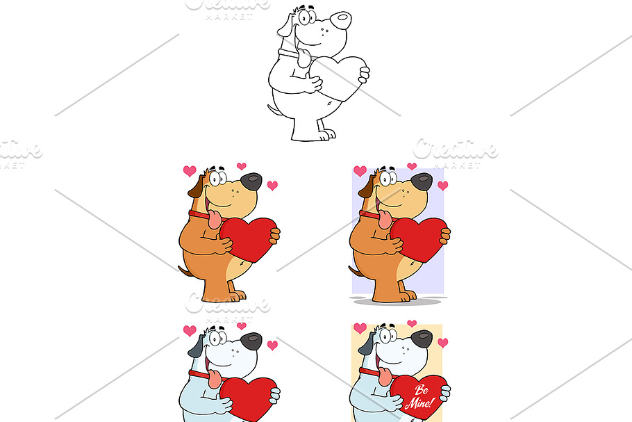 Dog Holding Valentine Heart  in Illustrations - product preview 8