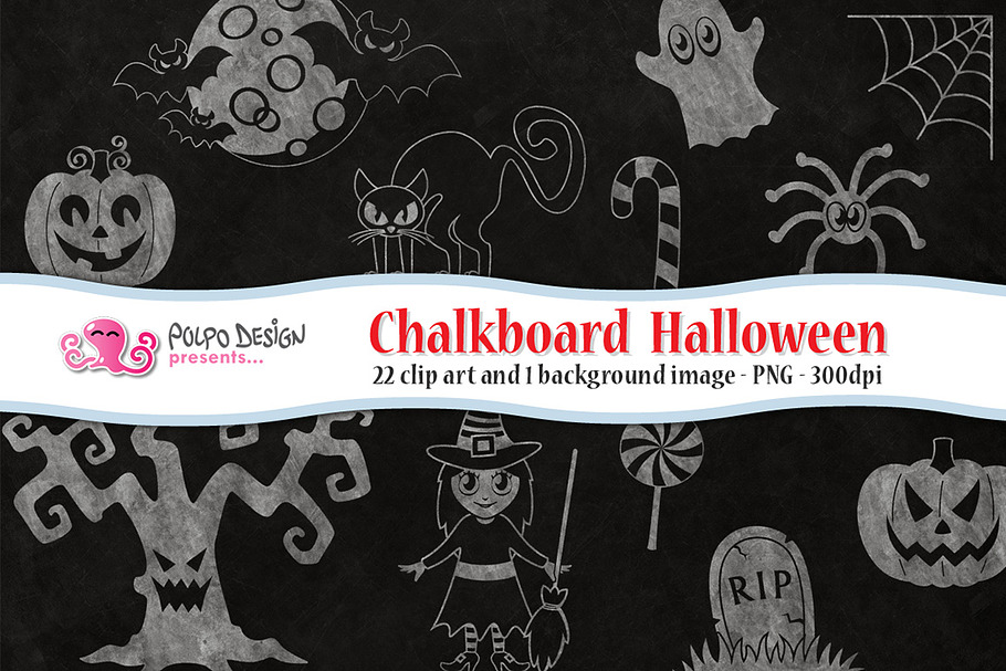 Chalkboard Halloween clipart in Objects - product preview 8