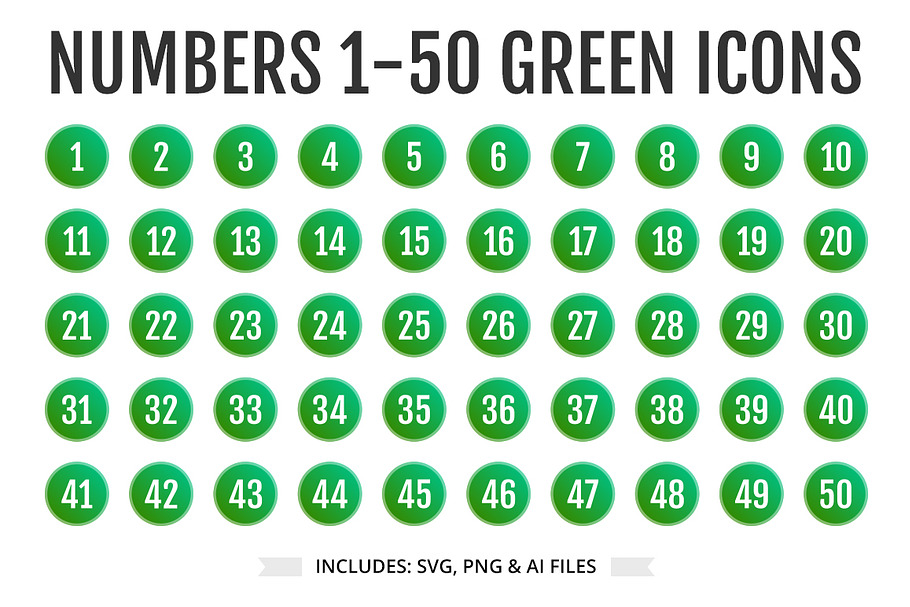 UI Number 1-50 icons in Green