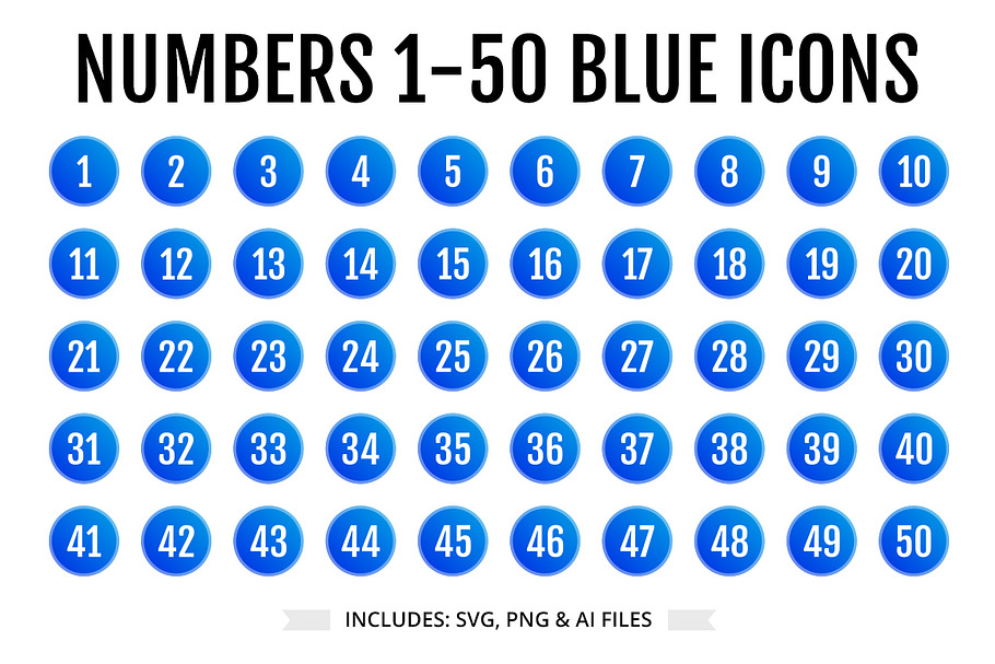 UX Numbers 1-50 Icons in BLUE