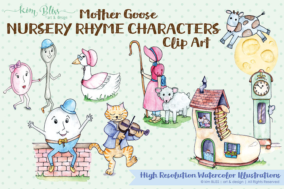 Watercolor Mother Goose Characters