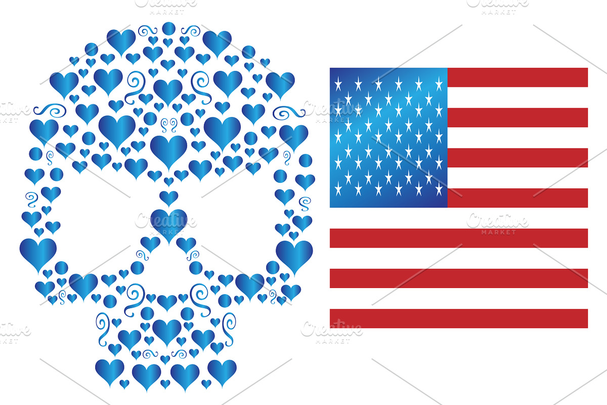 Skull vector icon with USA FLAG in Graphics - product preview 8