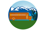 School Bus Vintage Cactus Mountains 