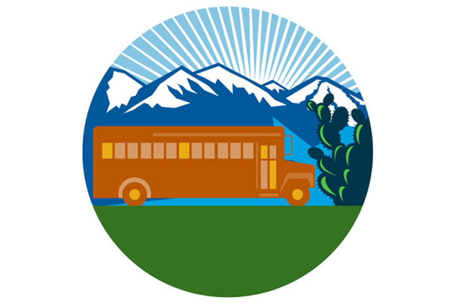 School Bus Vintage Cactus Mountains  in Illustrations - product preview 8