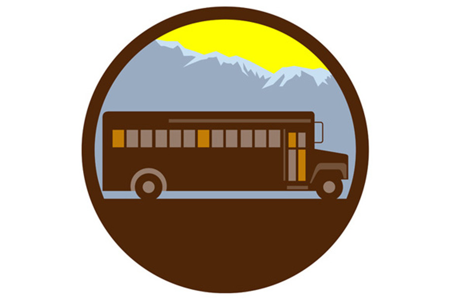 School Bus Vintage Mountains Circle  in Illustrations - product preview 8