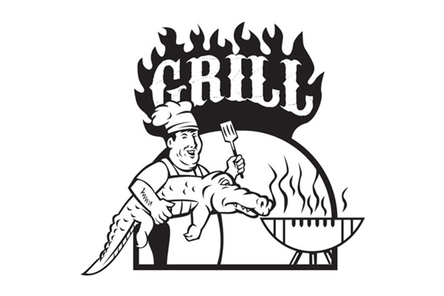 Chef Carry Alligator Grill Cartoon in Illustrations - product preview 8