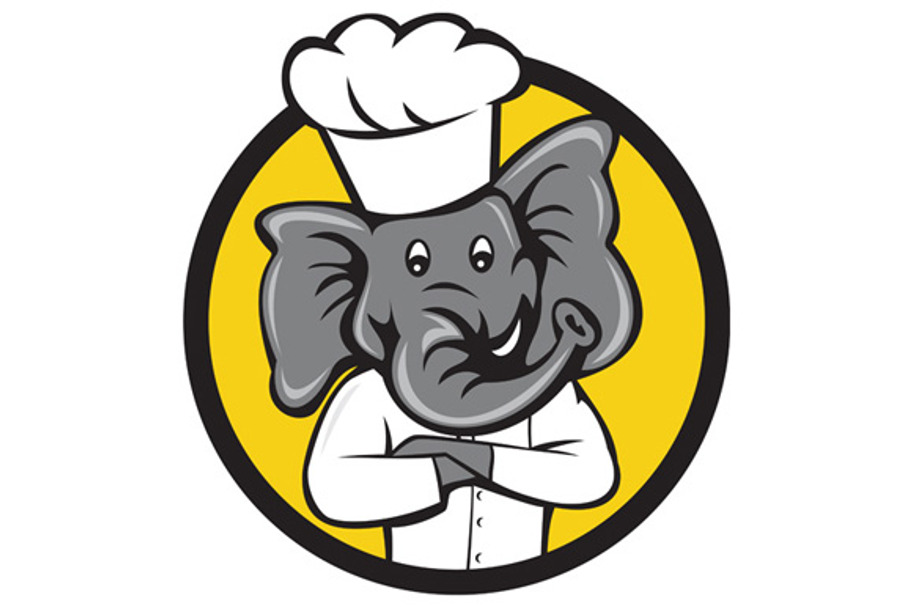 Chef Elephant Arms Crossed Circle  in Illustrations - product preview 8