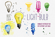 Layered watercolor light bulbs set