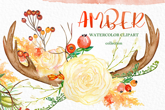 Amber. Fall watercolor clipart in Illustrations - product preview 1