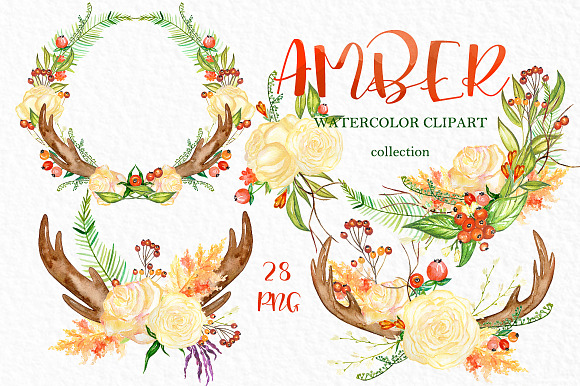 Amber. Fall watercolor clipart in Illustrations - product preview 2
