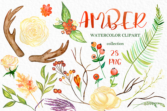 Amber. Fall watercolor clipart in Illustrations - product preview 3