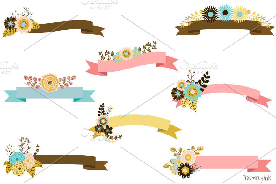 Floral ribbons and flower bouquets in Illustrations - product preview 8