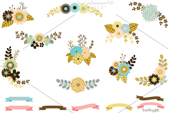 Floral ribbons and flower bouquets in Illustrations - product preview 1