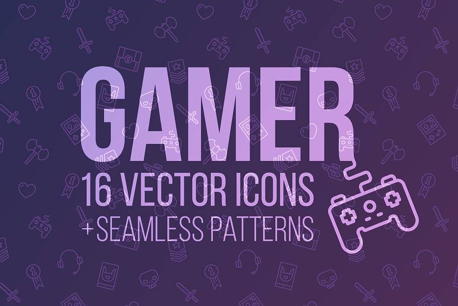 GAMER: icons and patterns in Graphics - product preview 8