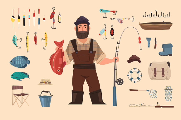 Fish and fishing set in Graphics - product preview 2