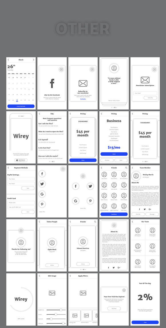 Wirey Wireframe Kit Pack in Wireframe Kits - product preview 17