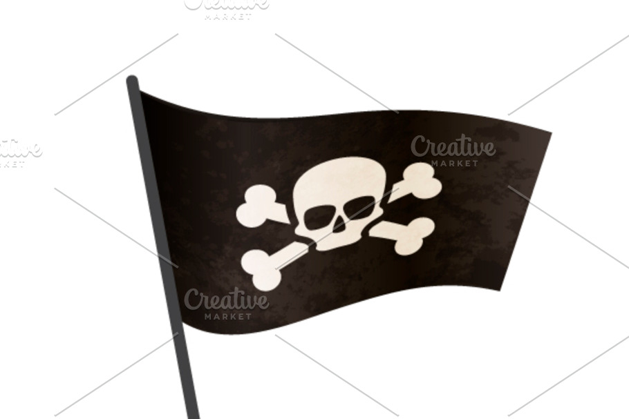 Pirate flag on a pole with shadow in Objects - product preview 8