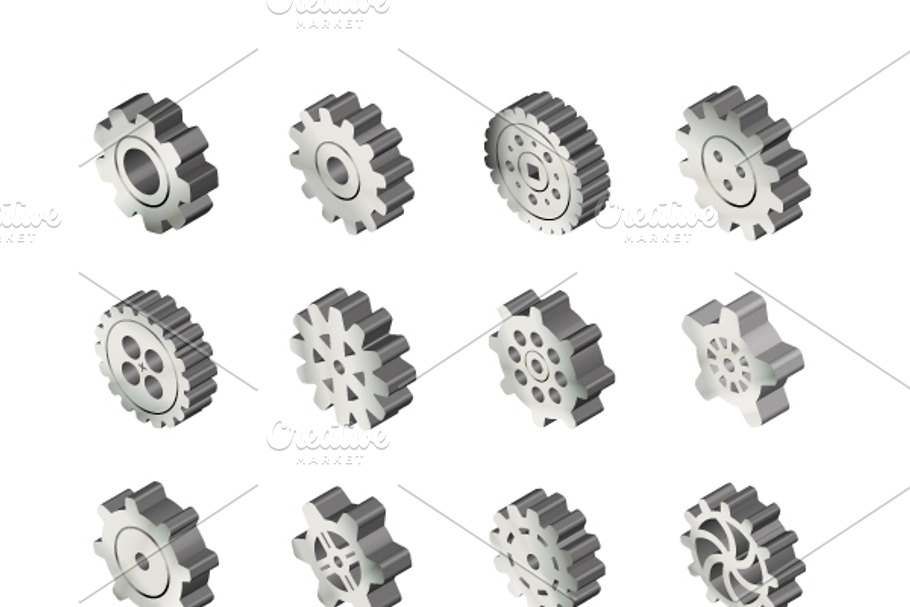 Metal gears in isometric view in Objects - product preview 8