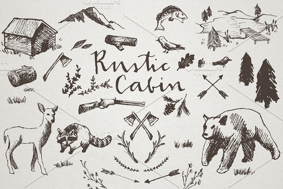 Rustic Cabin Crosshatch Sketches