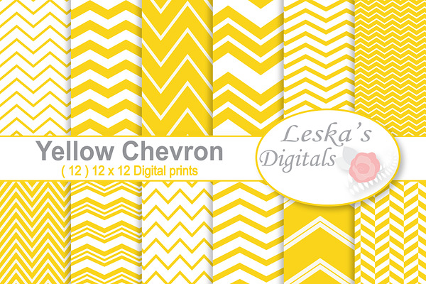 Yellow Chevron Digital Paper Pack