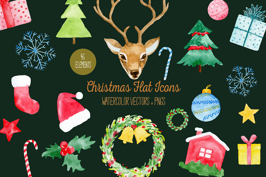 Watercolor Christmas Flat Icons in Illustrations - product preview 8