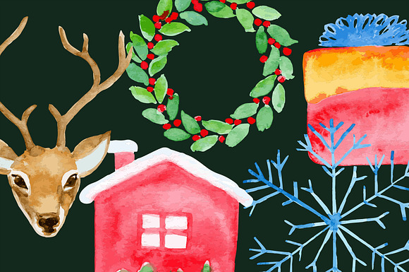 Watercolor Christmas Flat Icons in Illustrations - product preview 2