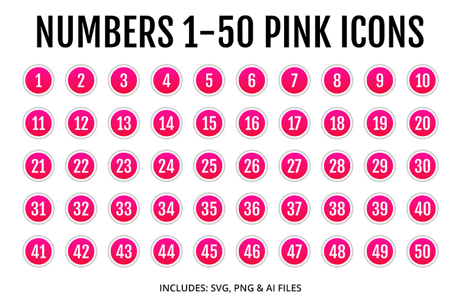 Numbers 1-50 Pink Icons Style 2