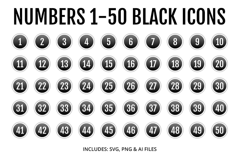 Numbers 1-50 Black Icons Style 2