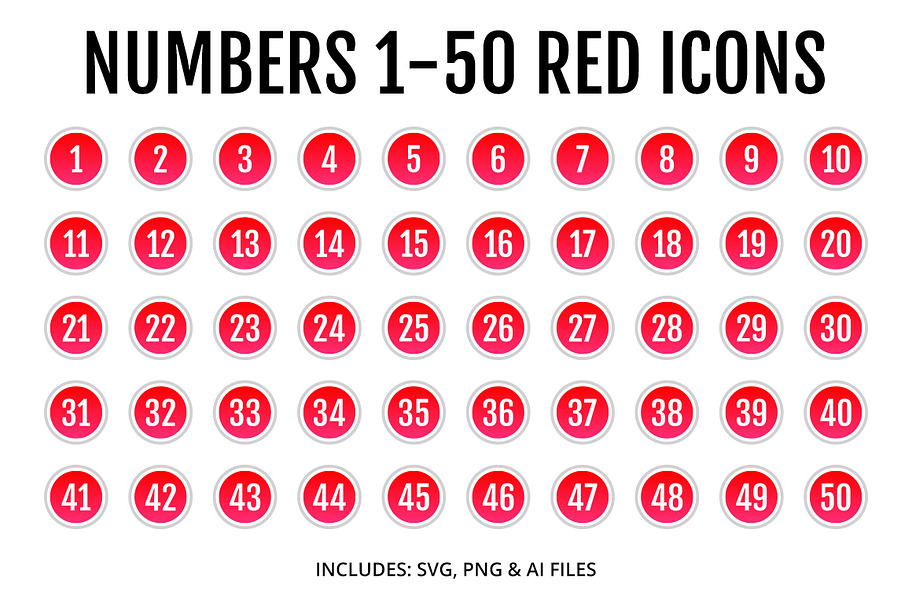Numbers 1-50 Red Icons Style 2