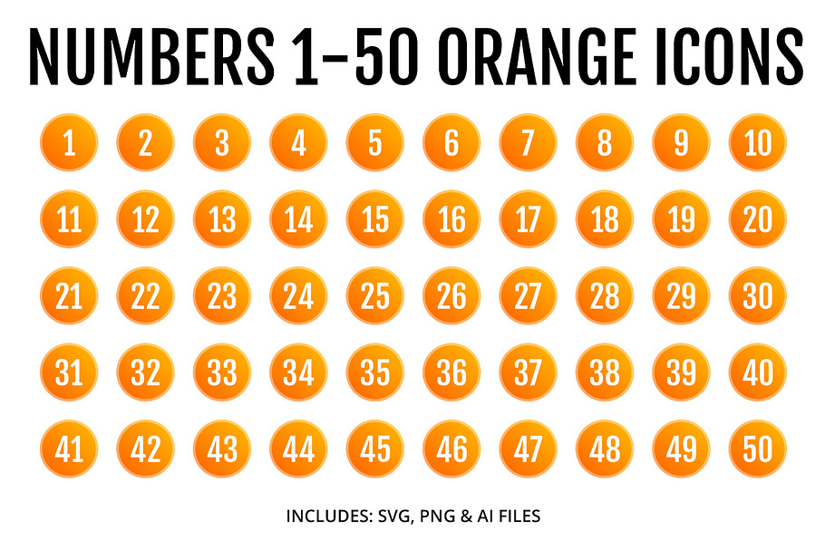 Numbers 1-50 Orange Icons