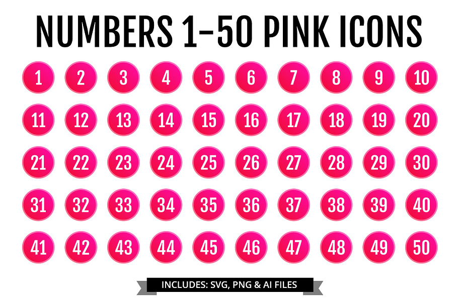 Numbers 1-50 Pink Icons