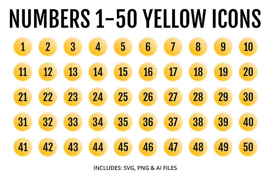 Numbers 1-50 Yellow Icons