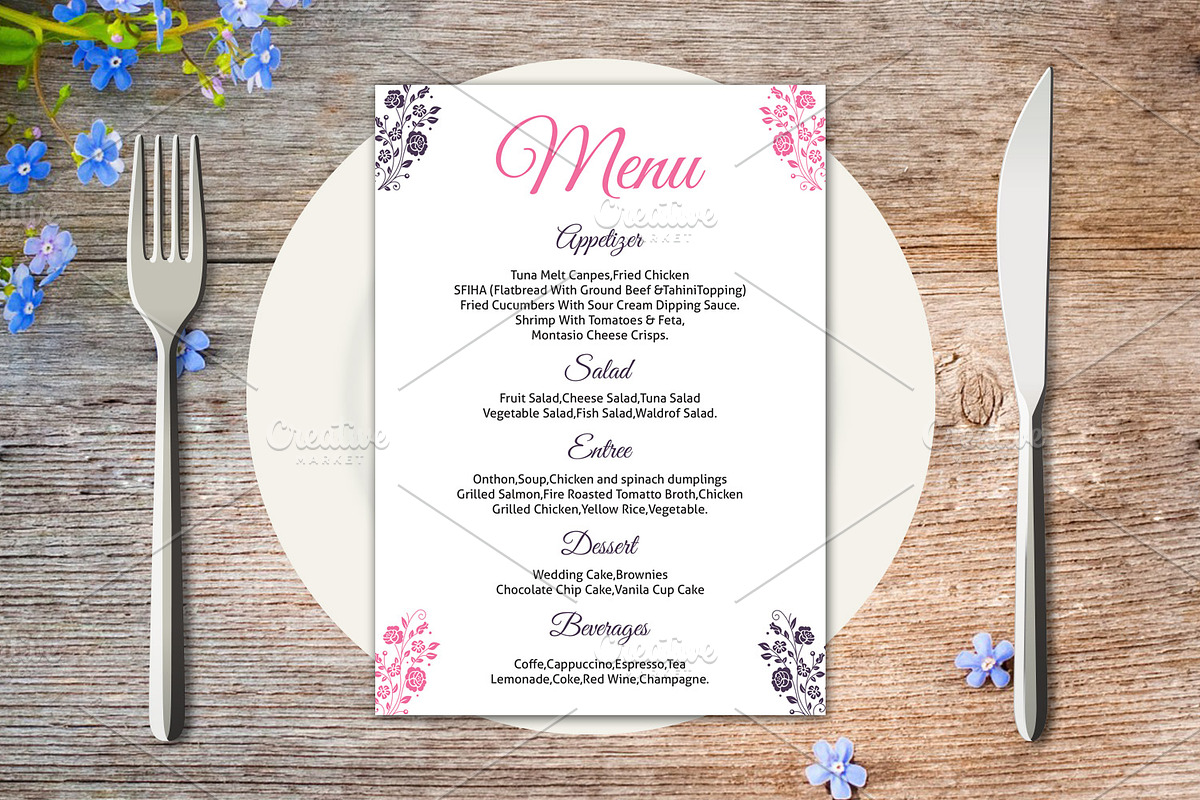 Wedding Menu Card Template in Stationery Templates - product preview 8
