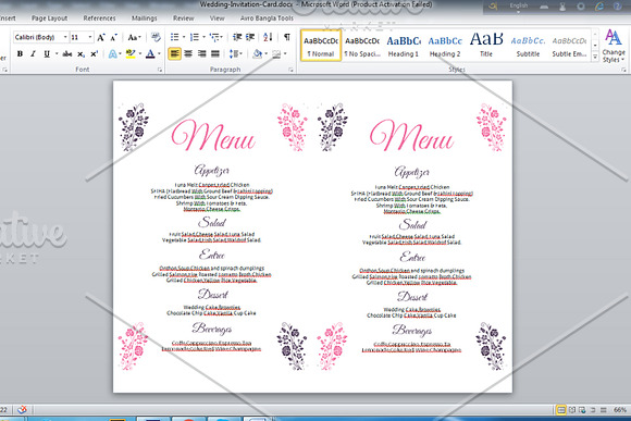 Wedding Menu Card Template in Stationery Templates - product preview 2