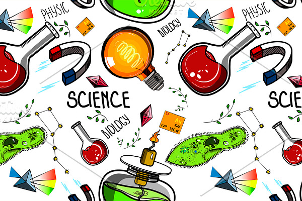 Colored Hand drawn science pattern