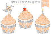 Grey & Peach Cupcake Clipart