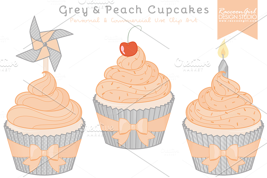 Grey & Peach Cupcake Clipart in Illustrations - product preview 8
