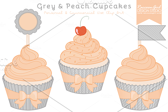 Grey & Peach Cupcake Clipart in Illustrations - product preview 1