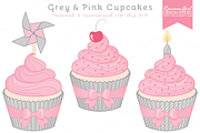 Grey & Pink Cupcake Clipart