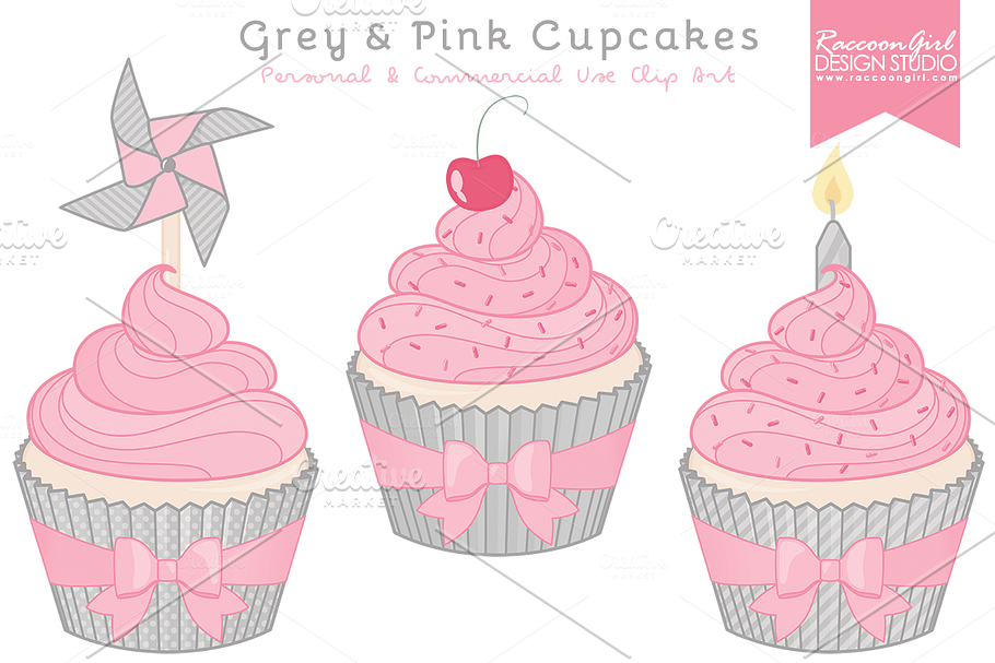 Grey & Pink Cupcake Clipart in Illustrations - product preview 8