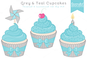 Grey & Teal Cupcake Clipart