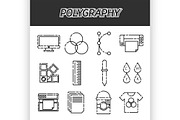 Polygraphy flat icons set
