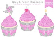 Grey and Purple Cupcake Clip Art