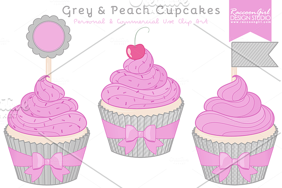 Grey and Purple Cupcake Clip Art in Illustrations - product preview 1