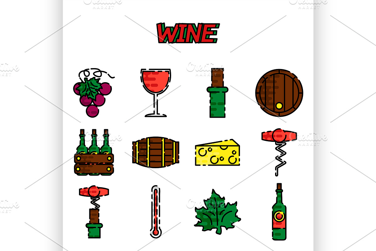 Wine flat icons set in Illustrations - product preview 8