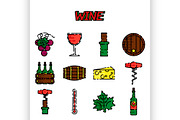 Wine flat icons set