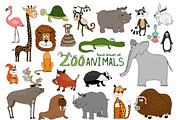 Set of hand-drawn zoo animals
