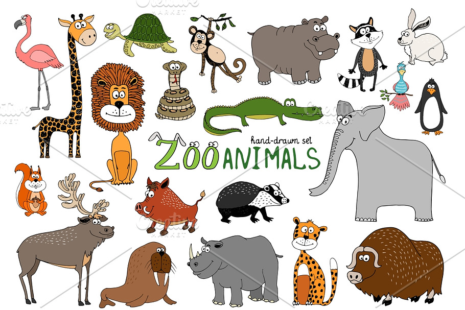 Set of hand-drawn zoo animals in Illustrations - product preview 8