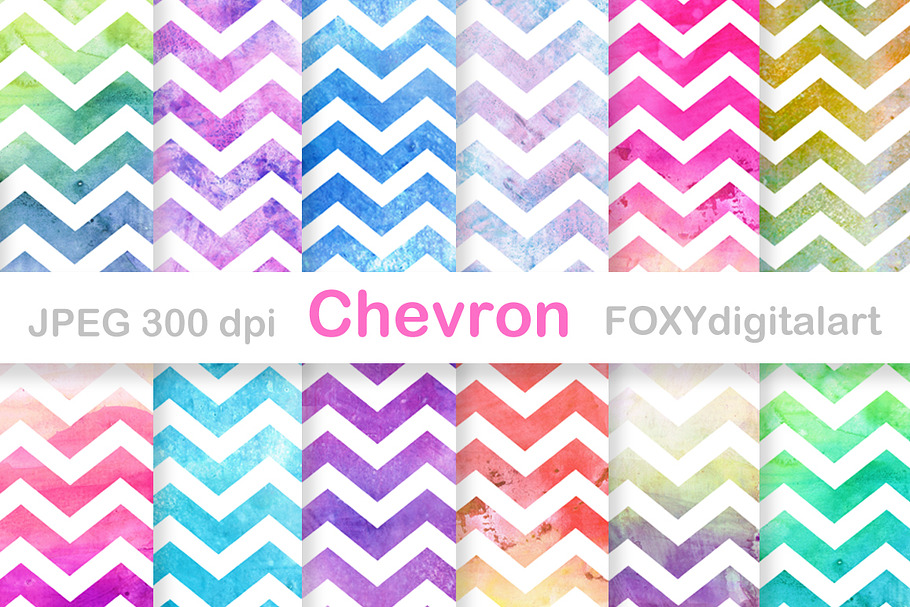 Watercolor Chevron Digital Paper Set in Patterns - product preview 8