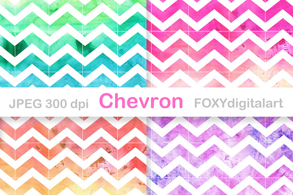 Watercolor Chevron Digital Paper Set in Patterns - product preview 1